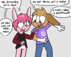 2021 5:4 andromorph anthro blush clothed clothing cuntboy da_silva english_text fur genitals hair intersex intersex/male jimmy_(pokefound) male pokefound pussy sonny_boop text