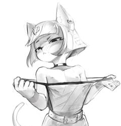 animal_collar animal_crossing animal_ears ankha belt belt_buckle bob_cut buckle cat_ears cat_girl collar earrings flat_chest highres jewelry monochrome nintendo nipples null_skull sketch tail