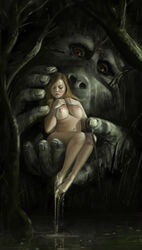 1girls 2021 alternate_version_available ann_darrow ape big_breasts blonde_hair furry hand_on_anothers_head held_in_hand king_kong king_kong_(series) nipples nude nude_female pinup size_difference smaller_female tagme water yneddt