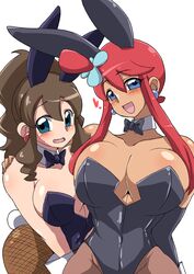 bowtie bunny_ears bunnysuit hilda_(pokemon) large_breasts pokemon pokemon_bw shirakai skyla_(pokemon) tagme