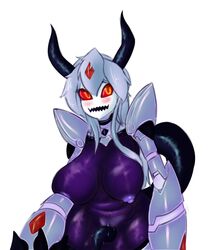 absurdres android blush clitoris fanart female female_masturbation forehead_jewel high_resolution highres horns hybrid jewelry looking_at_viewer masturbation no_nose open_mouth orca_(pochincoff) original original_character purple_breasts purple_nipples purple_skin purple_vagina red_sclera robot robot_girl simple_background smile tail translucent uncensored vagina vaginal_juices white_background white_hair yellow_eyes