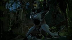 1boy 1girls 3d animated edit female froggysfm glados grass greenfactory_(sound) human human_is_better human_on_robot human_penetrating kneeling large_penis larger_female portal_(series) portal_2 robot robot_girl size_difference smaller_male sound squatting technophilia video