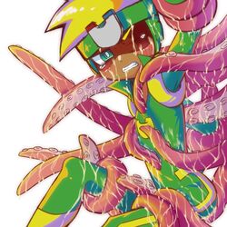 1boy blonde_hair green_headwear green_outfit happy_heroes magnet mask octopus smart_s tentacle