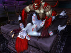 1boy 1girls 2009 3d abs arm_grab black_eyes blizzard_entertainment blue_skin bodypaint bondage breasts female interspecies ku'jin missionary_position muscle muscular navel nipples pussy red_eyes red_hair rexxcraft satyr sex skull source_request spread_legs troll_(warcraft) troll_female tusks warcraft world_of_warcraft