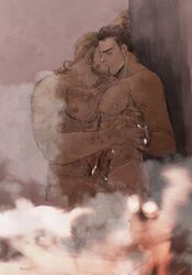 2boys artist_request bara barry_burton chris_redfield human kissing male male_only multiple_males muscle muscles nude penis resident_evil resident_evil_remake yaoi