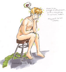 artist_request barefoot color fullmetal_alchemist human jean_havoc male male_only nude sitting solo tagme text