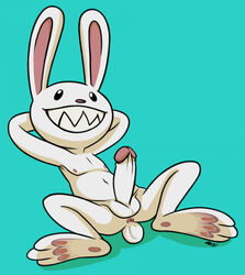 annie-mae anthro anus balls casual erection feet genitals grin hands_behind_head hi_res humanoid_genitalia humanoid_penis lagomorph leporid male mammal max_(sam_and_max) nipples nude penis rabbit sam_and_max smile solo white_body