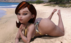 1girls 3d almeidap ass beach breasts brown_hair bubble_ass bubble_butt butt clothed clothing costume digital_media_(artwork) disney eyeshadow female female_only helen_parr hips hourglass_figure human legs lips lower_body mature mature_female milf mother one-piece_swimsuit pixar short_hair smooth_skin solo swimsuit the_incredibles thick thick_ass thick_legs thick_thighs thighs voluptuous wide_hips