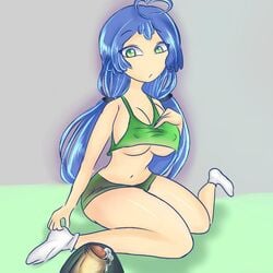 big_ass big_breasts blue_hair fnafhs fnafhs_z3ro full_body fully_clothed penis precum usagi_(fnafhs)