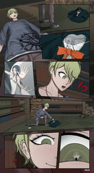 blush clothes_on_floor clothes_removed danganronpa danganronpa_v3 enticent female giant_male glasses macro macrophilia male micro new_danganronpa_v3 nude nude_female picking_up rantaro_amami shirogane_tsumugi smile smooth_skin