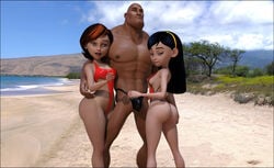 1boy 2girls 3d actor almeidap ass beach black_adam black_adam_(2022) breasts brown_hair bubble_ass bubble_butt celebrity clothed clothing costume crossover dark-skinned_male dark_skin dc dc_extended_universe digital_media_(artwork) disney dwayne_”the_rock”_johnson eyeshadow female helen_parr hips hourglass_figure human interracial legs light-skin_stare light-skinned_female light_skin lightskin_stare lower_body male mature mature_female melanin milf mother multiple_girls muscles muscular muscular_male one-piece_swimsuit pixar real_person short_hair smooth_skin swimsuit the_incredibles thick thick_ass thick_legs thick_thighs thighs violet_parr voluptuous wide_hips