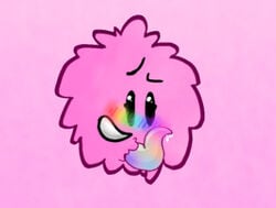 battle_for_bfdi battle_for_dream_island blush cum first_porn_of_character floating fluffy futanari inanimate_object object_shows pink_background pink_fur pom_poms puffball_(bfdi) rainbow rainbow_blush rainbow_penis smile solid_color_background solo solo_futa tentacle tentacle_penis unusual_anatomy unusual_genitalia unusual_penis