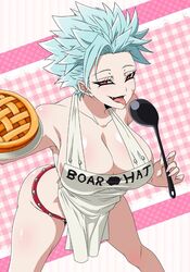 apron ban_(nanatsu_no_taizai) bent_forward big_ass big_breasts food genderbent nanatsu_no_taizai panties rule_63 staring_at_viewer staring_up thick_thighs tongue_out