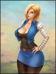 1girls alternate_version_available android_18 blonde_hair blue_eyes cameltoe cleavage curvy dragon_ball erect_nipples female huge_areolae huge_ass huge_breasts puffy_nipples realistic short_hair thick_lips vempire voluptuous wide_hips