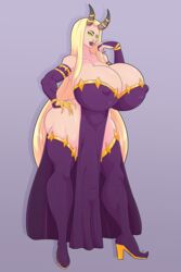 1futa aesa_malvine blonde_hair bulge elf_ears elf_futanari fully_clothed futanari green_eyes high_heels horns huge_ass huge_breasts huge_cock huge_penis massive_breasts nipple_bulge penis pointy_ears solo_futa thick_thighs tourin17 warlock warlock_(warcraft) world_of_warcraft wow