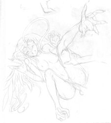 1girls 2010 antennae blush breasts claws closed_eyes curvaceous devilman drool feathers female hand_on_leg harpy head_wings humanoid ki-ju large_breasts monster_girl nipples nude pencil_(artwork) pubic_hair sirene sketch solo talons vaginal_penetration villainess wings