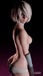1girls 3d android ass bare_back bare_shoulders blender breasts emotionless expressionless female female_only gloves hourglass_figure jul3dnsfw kaine_(nier)_(cosplay) long_hair looking_at_viewer makeup medium_hair mostly_nude naked nier:_automata nipples nude presenting presenting_hindquarters robot robot_girl standing topless white_hair white_panties yorha_2b