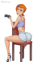 1girls alternate_breast_size ass ben_10 breasts bubble_ass bubble_butt cartoon_network disinterested emotionless expressionless female female_only fully_clothed green_eyes gwen_tennyson gwen_tennyson_(classic) medium_breasts orange_hair phat_smash redhead solo tagme thong whale_tail