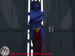 1girls 3d aayla_secura alien alien_girl blue_skin breasts exposed_breasts female female_only loincloth nocturnastudios solo star_wars text topless twi'lek