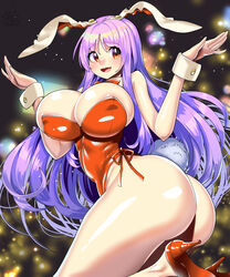 1girls areola_slip big_ass big_breasts bunny_ears bunny_girl bunny_suit bunnysuit curvy_female female high_heels oo_umigarasu purple_hair red_eyes reisen_udongein_inaba tagme touhou umigarasu_(kitsune1963)