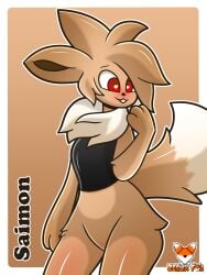 <3_eyes 2022 2d_(artwork) 3:4 :3 anthro arched_back bedroom_eyes big_tail biped border canid canine clothing countershading cute_fangs digital_media_(artwork) digitigrade dipstick_ears dipstick_tail ears_up eevee english_text eyelashes eyeliner eyewear fangs femboy fingers fluffy fluffy_tail footwear fur furry generation_1_pokemon girly grin heart hi_res latex legwear makeup male mammal markings multicolored_ears narrowed_eyes nintendo open_mouth open_smile orange_body orange_border pokemon pokemon_(species) red_eyes saimon_(zerlix_fox) seductive signature simple_background small_waist smile socks solo standing tail_markings text thigh_highs thin_eyebrows trap tuft video_games zerlix_fox