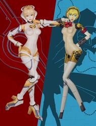 3d aegis_(persona) aigis_(persona) atlus blonde_female blonde_hair breasts cyborg exposed_torso female fiora_(xenoblade) hazelderp humanoid machine mechanical mostly_nude nintendo persona persona_3 robot robot_girl robotic_arm robotic_arms robotic_leg robotic_legs vagina xenoblade_(series) xenoblade_chronicles