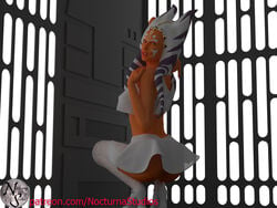 1girls 3d ahsoka_tano alien_girl ass clone_wars_ahsoka_(aged_up) female female_only high_heels jedi looking_back nipple_bulge nocturnastudios orange_skin sith solo squatting star_wars tagme togruta