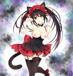 1girls black_hair breasts cat_ears cat_girl cat_tail clock_eye date_a_live edit female headwear heterochromia koshitachibana medium_breasts red_eye sheong_wong solo tagme tokisaki_kurumi