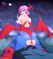 1boy 1boy1girl 1girls 2d 2d_animation animated animated_gif ass ass_grab clothed_sex clothing color colored darkstalkers derpixon girl_on_top lilith_aensland reverse_cowgirl_position succubus