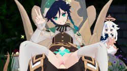 3d aether_(genshin_impact) clothed cuntboy genderswap genderswap_(mtf) genshin_impact green_eyes intersex paimon_(genshin_impact) rule_63 venti_(genshin_impact)