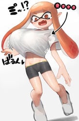 1girls animal_humanoid anthro breast_expansion breasts cephalopod cephalopod_humanoid huge_breasts humanoid inkling inkling_girl kaori_(splatoon) mask_(marking) nintendo orange_eyes orange_hair oruka_(kamituki0827) pointy_ears pseudo_hair small_but_busty solo splatoon splatoon_(series) squid tears tentacle tentacle_hair