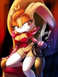 1girls alone anthro dominatrix female nancher sega solo sonic_(series) sonic_the_hedgehog_(series) text vanilla_the_rabbit whip