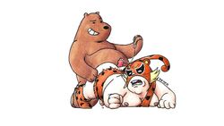 anthro belly bodily_fluids brown_body brown_skin cartoon_network crossover cum duo francisco_of_the_forest genital_fluids grizzly_(wbb) hi_res human human_on_anthro interspecies male male/male mammal mucha_lucha overweight overweight_male peterdamart sex simple_background ursid we_bare_bears white_background