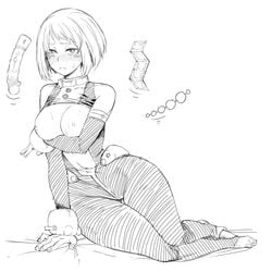 1girls anal_ball big_breasts big_dildo blush breasts_out dildo female female_focus female_only grey_scales mr.skull my_hero_academia ochako_uraraka ratatatat74 sex_toy solo solo_female stirrup_legwear wide_hips wide_thighs