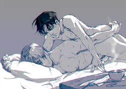 2boys anal anal_sex attack_on_titan bolo_tie darwin_saru erwin_smith face_in_pillow gay levi levi_ackerman limited_palette lying_on_stomach male male/male male_penetrated male_penetrating male_penetrating_male on_bed on_stomach penetration penis pillow sex shingeki_no_kyojin size_difference small_dom_big_sub source_request yaoi