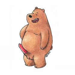 1:1 animal_genitalia anthro balls brown_body brown_skin cartoon_network genitals grizzly_(wbb) male male_focus male_only mammal peterdamart simple_background solo ursid we_bare_bears white_background