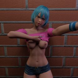 1girls 3d blue_hair dead_or_alive glasses nico_(doa) sisalik