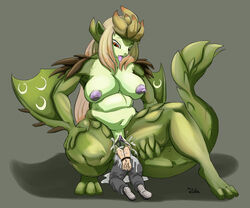 2021 anthro anthro_pred areola arm_spikes avezola belly big_breasts bodily_fluids bound breasts capcom chubby_female clothed clothed/nude clothed_male_nude_female clothing crouching digital_media_(artwork) dragon dripping duo female female_pred forced genital_fluids genitals green_body green_scales grey_background hair hand_on_hip hands_tied head_first human human_on_anthro human_prey humanoid interspecies larger_pred long_hair looking_down looking_pleasured male male/female male_prey mammal messy monster_hunter nude orange_eyes pink_areola pink_hair pushing pussy pussy_juice pussy_juice_drip pussy_juice_leaking pussy_juice_puddle rath_wyvern rathian scales signature simple_background spikes spikes_(anatomy) three-quarter_view tongue tongue_out unbirthing unwilling_vore vaginal_penetration video_games vore wings wyvern