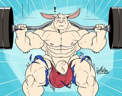 ! 1boy 2021 abs anthro barazoku barbell big_muscles big_penis blue_background bodily_fluids bulge clothing dated deadanthro emanata exercise flaccid front_view genital_outline genitals huge_muscles lagomorph leporid male male_only mammal muscular muscular_anthro muscular_male navel nipples obliques pecs penis penis_outline rabbit signature simple_background solo squats sweat underwear wardrobe_malfunction weightlifting workout