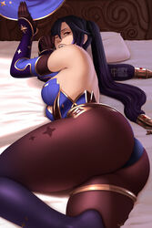 1girls ass big_ass big_butt butt curvy dat_ass elbow_gloves fat_ass female female_only genshin_impact gloves iury_padilha large_ass large_breasts long_hair lying mona_(genshin_impact) pantyhose solo solo_female thick thick_ass thick_thighs thighs twintails