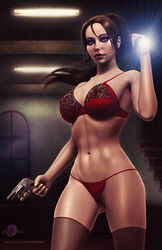 1girls alternate_version_available artist_name big_breasts biohazard breasts brown_eyes busty capcom casual claire_redfield clothes clothing color colored curvaceous curves curvy dark_hair dat_ass deviantart digital_media_(artwork) digital_painting_(artwork) eyelashes female female_focus firearm flashlight gun hair handgun hips hourglass_figure human human_only indoors inside large_breasts legs light-skinned_female light_skin lipstick makeup martaino medium_hair open_eyes pale_skin panties red_lips red_lipstick resident_evil resident_evil_2 revolver short_hair standing text thick_thighs thighs underwear voluptuous watermark weapon wide_hips