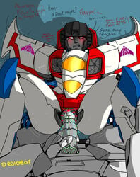 begging blush confused cuntboy decepticon dialogue erect_penis glowing_genitalia grabbing_penis hand_on_penis imminent_sex intersex motion_lines pov profanity red_eyes robot short_penis spread_legs starscream transformers wings