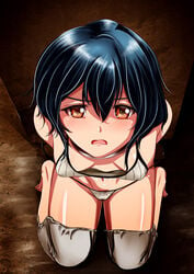 1girls arms_behind_back bare_thighs blue_hair bondage bound collar fire_emblem fire_emblem_awakening grey_panties hair_between_eyes handcuffs imminent_rape kneeling medium_breasts medium_hair morgan_(fire_emblem) morgan_(fire_emblem)_(female) nintendo nipple_bulge open_mouth oral orange_eyes panties partially_visible_vulva pokies tank_top thighhighs torn_clothes wingr wooden_handcuffs