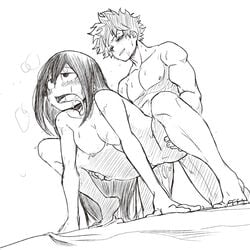 1boy 1boy1girl 1girls ahe_gao dripping female frog_pose from_below izuku_midoriya legs_apart line_art long_hair male male/female midotsuyu muscular my_hero_academia nightlykrumbs nude nude_female nude_male sex squatting straight sweat tongue tongue_out tsuyu_asui uncensored