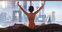 1girls 3d 3d_(artwork) arm_tattoo asian asian_female ass back_view bed bedroom black_hair bottomless butt city city_background cityscape completely_naked completely_naked_female completely_nude completely_nude_female dark_hair faith_connors faith_connors_(mirror's_edge_catalyst) female female_only human human_only light-skinned_female light_skin major_guardian mirror's_edge mirror's_edge_catalyst naked no_bra no_panties no_underwear nude nude_female nudity short_hair solo solo_female stretching tagme tattoo topless uncensored waking_up window