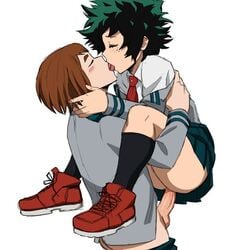 1boy 1girls adult_swim ambiguous_penetration brown_hair closed_eyes clothed_sex erection female female_deku french_kiss genderswap_(ftm) genderswap_(mtf) green_hair izuku_midoriya kissing kissing_while_penetrated lifting_person light-skinned_female male my_hero_academia ochako_uraraka pants_down penis red_sneakers rule_63 school_uniform sex shoganight short_hair shounen_jump skirt stand_and_carry_position standing standing_sex straight suspended_congress teenage_girl teenager tight_pussy toonami u.a._school_uniform vaginal_penetration