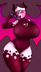 big_breasts demon demon_wings ech0chamber female_only friday_night_funkin half_body hand_on_breast huge_breasts microphone mid-fight_masses nun open_mouth pink_tongue sarvente_(dokki.doodlez) solo_female succubus thighs