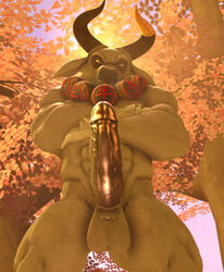 1boy 3d angry anthro asian_mythology barazoku big_penis bovid bovine cattle crossed_arms daao_(petruz) digital_media_(artwork) genitals hi_res horn jewelry looking_down male male_only mammal mature_male muscular muscular_male mythology necklace penis sneakyphox solo source_filmmaker