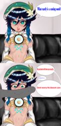 2boys anonymous bard big_penis blue_hair casting_couch clothed cool_game faceless_male femboy genshin_impact god short_hair twintails venti_(genshin_impact) whatanobody wind_spirit