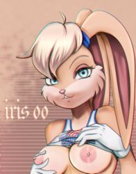 1girls blonde_hair blue_eyes breasts bunny_ears bunny_girl commission erect_nipples female fur half-dressed horny_female humanoid iris_00 lola_bunny looking_at_viewer looney_tunes outside smile solo solo_female space_jam tagme warner_brothers white_gloves